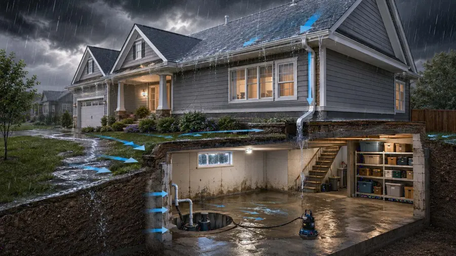 A rainy Olympia, WA neighborhood after a Puget Sound storm
